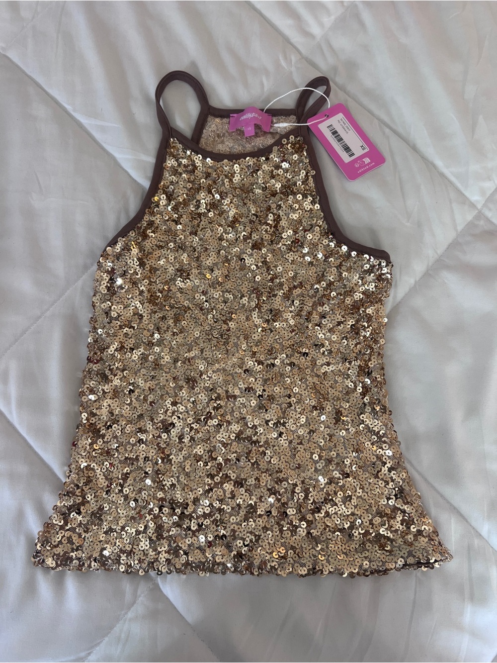 Edikted Gold Sequin Cami with Brown Trim